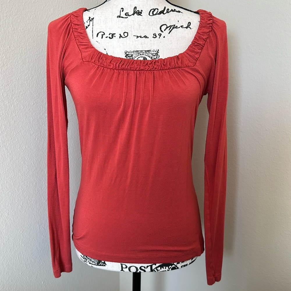 Banana Republic Burnt Orange Long Sleeve Square Neck Pullover Blouse XS